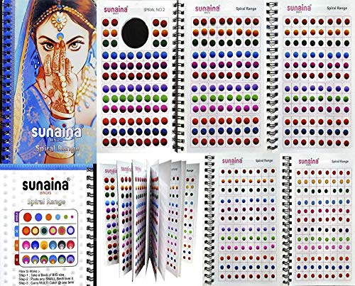 SUNAINA Spiral DOUBLESHADE Multicolour Bindi Book for Women with 1 Special Multicolour Outline Sketch Bindi Page (Fancy, Round, Plain, Matching Makeup) Forehead Multicolor Bindis (Stick ON)