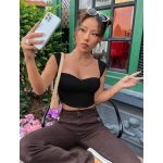 GLARE & BLAIR Solid Sweetheart Neck Short Sleeves Ribbed Crop Tops for Women - Image 4