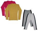 IndiWeaves Girls Cotton Full Sleeve Printed T-Shirts and Cotton Capri 3/4 Pants (Grey,White,Magenta,Yellow,6-7 Years) Pack of 4