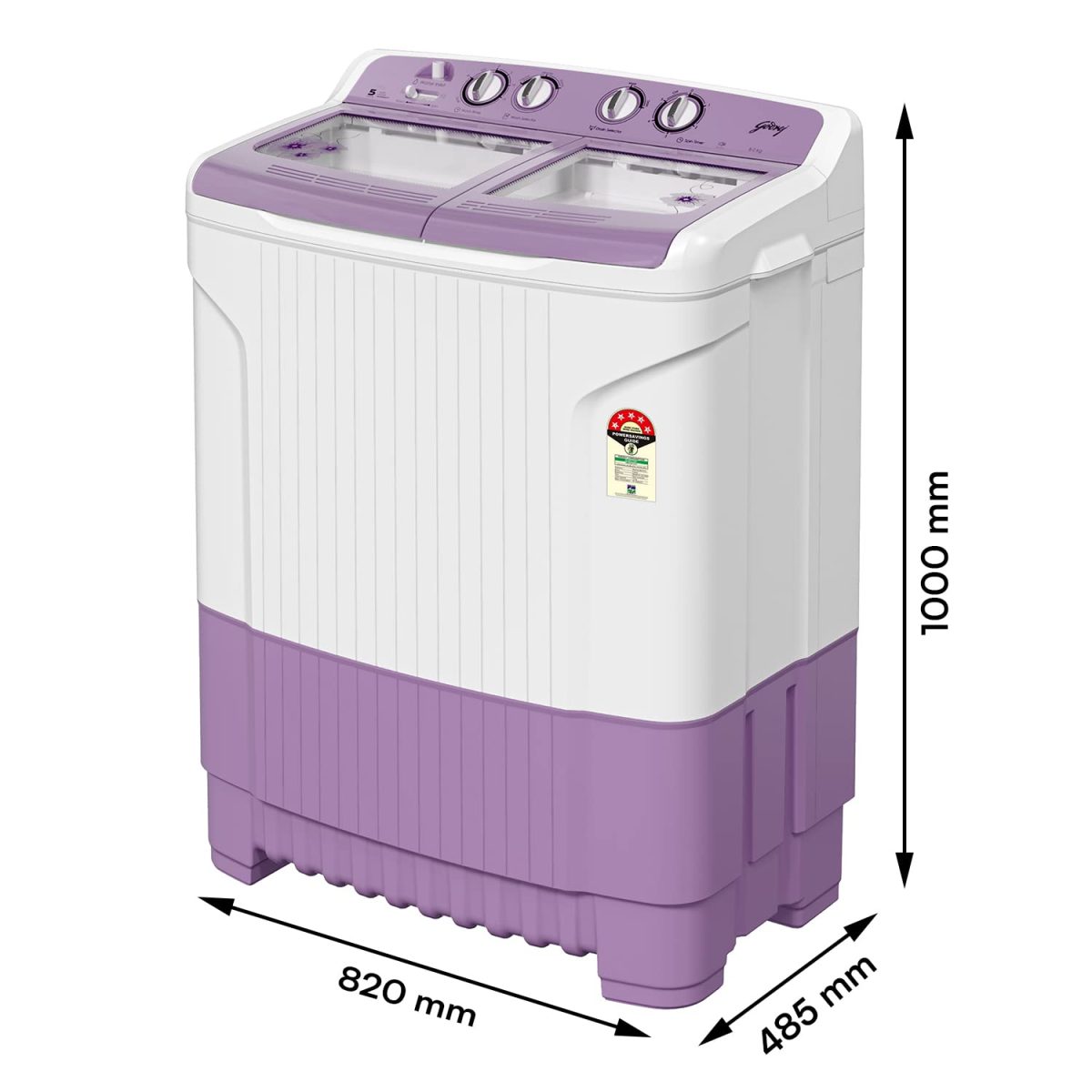 Godrej Edge 8 Kg 5 star Semi-Automatic Top Loading Washing Machine Appliance (WS EDGE 80 5.0 TB3 M LVDR, Lavender, Toughened Glass Lids) - Image 2