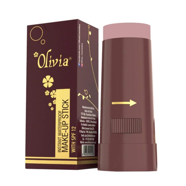 Olivia Instant Waterproof Makeup Stick with SPF 12-04 Natural Rose | 3-in-1 Foundation, Concealer & Moisturizer | Sweatproof, Long-Lasting Base Makeup | Evens Skin Tone & Hides Blemishes