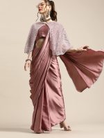 Womanista Women's Satin Saree with Embellished Cape (WM1946_Pink) - Image 2