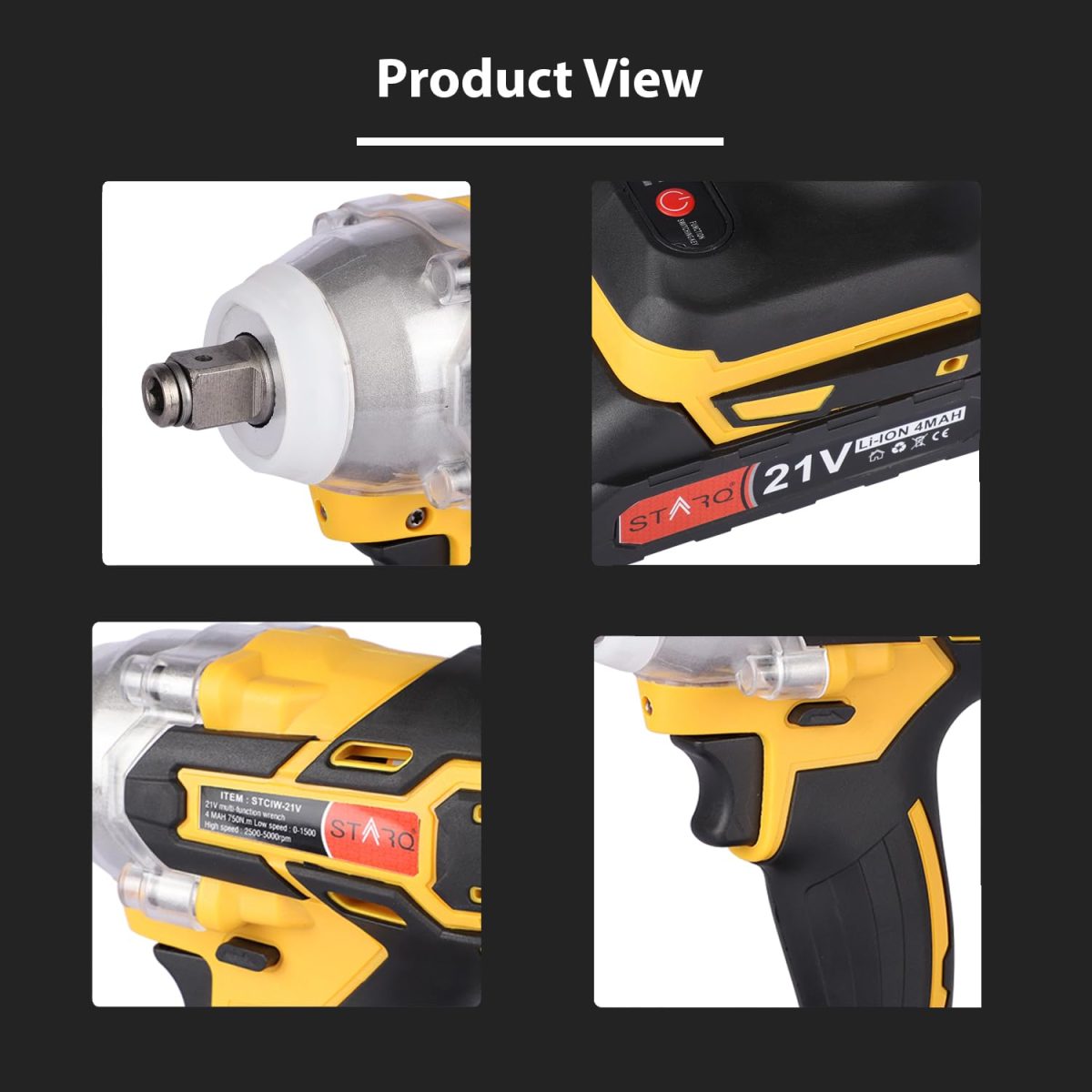 STARQ Heavy Duty 21V Cordless Impact Wrench with 2 Batteries | 2 Variable Speed | Build-In LED Lights | Forward & ReverseSwitch | Yellow - Image 8