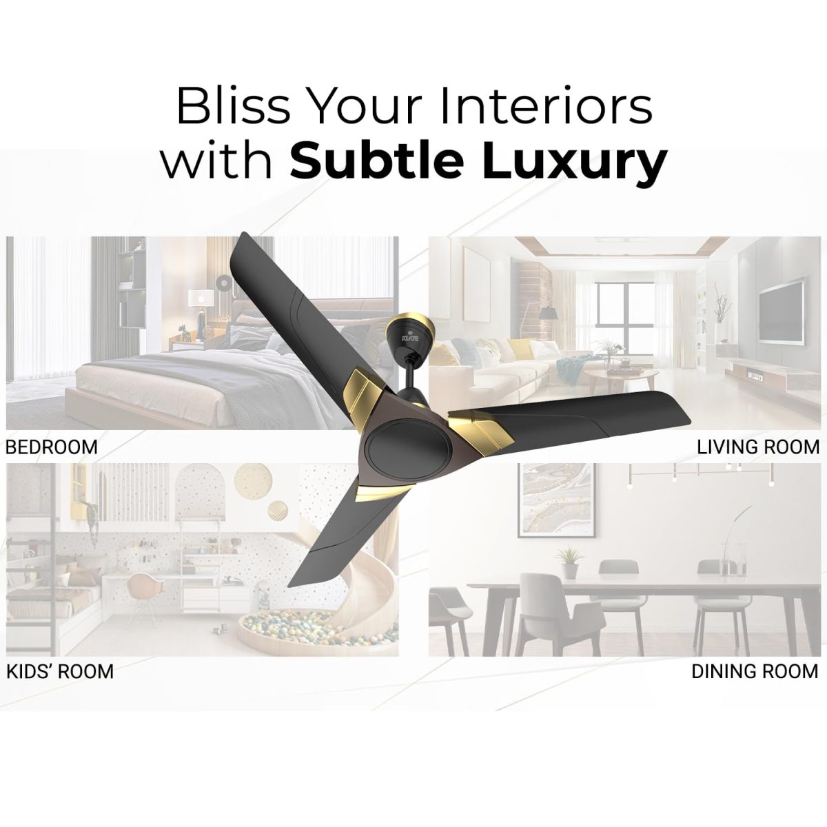 Polycab Aereo Plus Star Rated, 1200mm Ceiling Fan For Home | High Speed & Air Delivery | Saves Up To 33% Electricity, 100% Copper, Rust-Proof Blades, 52 Watt【Matt Black Choclate Gold】 - Image 4