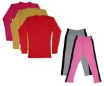 IndiWeaves Girls Cotton Full Sleeve Printed T-Shirts and Cotton Capri 3/4 Pants (Grey,Pink,Magenta,Yellow,Red,6-7 Years) Pack of 5