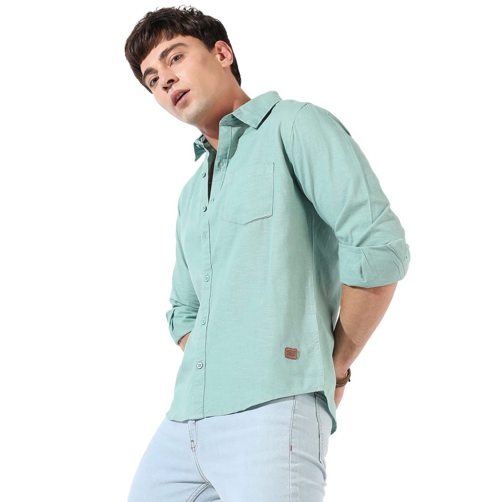 Campus Sutra Men's Button Up Spread Collar Shirt for Casual Wear | Regular Fit | Cotton Shirt Crafted with Sleeve, Comfort Fit & High-Performance for Everyday Wear