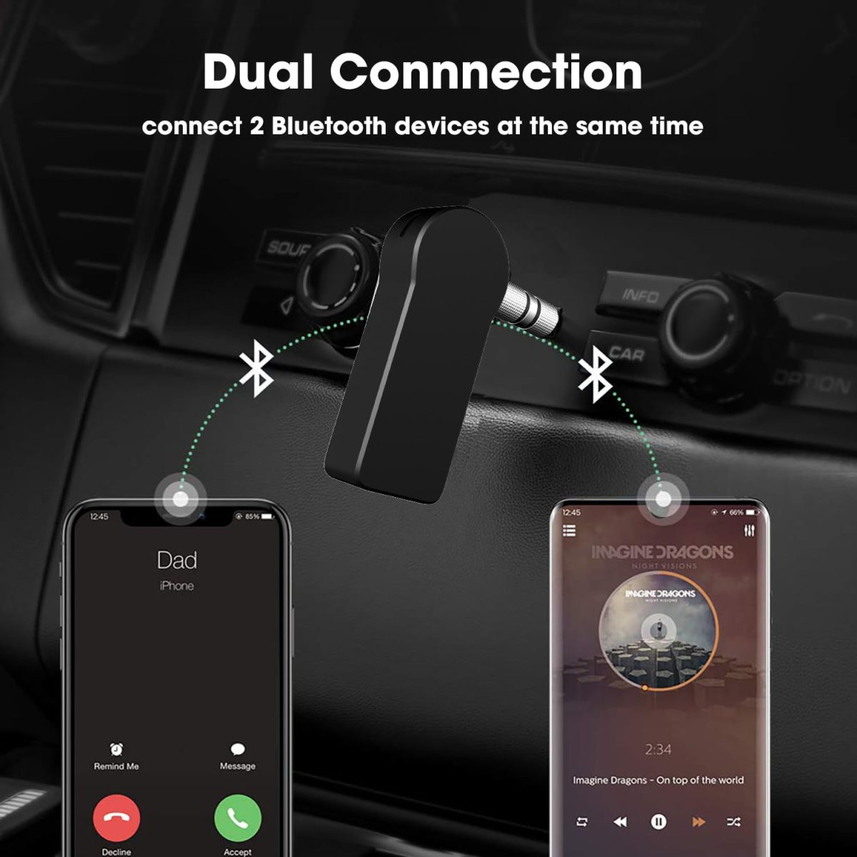 Sounce Bluetooth Receiver/Hands-Free Car Kit, Portable 3.5mm Bluetooth Aux Adapter Wireless Music Streaming for Home, Car Audio System, Headphone, Speaker (Bluetooth 4.2, A2DP, 40 FT Range) - Image 4