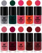 SM FASHIONQuick Dry One Stroke Color Nail Paint Combo Offer Set of 10 in Wholesale Rate 7 ml each, Gray-Dark Green-Dark Rose Pink-Reddish Orange -Dusty Pink-Nude Pink-Boysenberry-Punch Pink-Wine-Plum