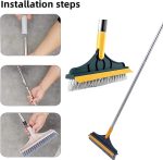 TEKCOOL 2-in-1 Bathroom Cleaning Brush with Wiper and Long Handle - 120° Rotating Floor Scrub Brush for Tiles, Kitchen, and Home Cleaning Accessories, Black, Stainless Steel - Image 8