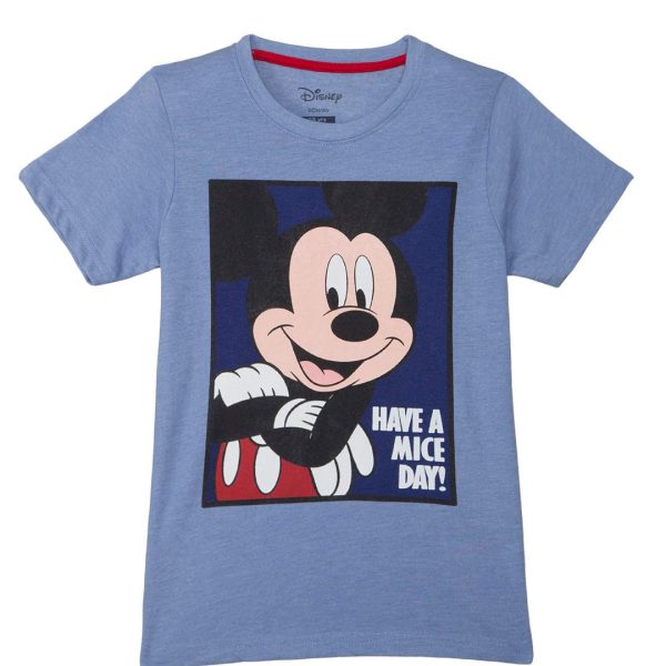Mickey & Friends By Kidsville Boy's Plain Regular fit T-Shirt (STY-18-19-005086_Blue 4-5 Years)