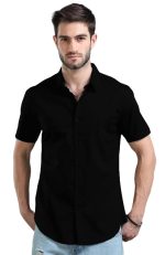 LEOTUDE Men's Cotton Blend Solid Half Sleeve Slim Fit Shirt For Men - Image 2