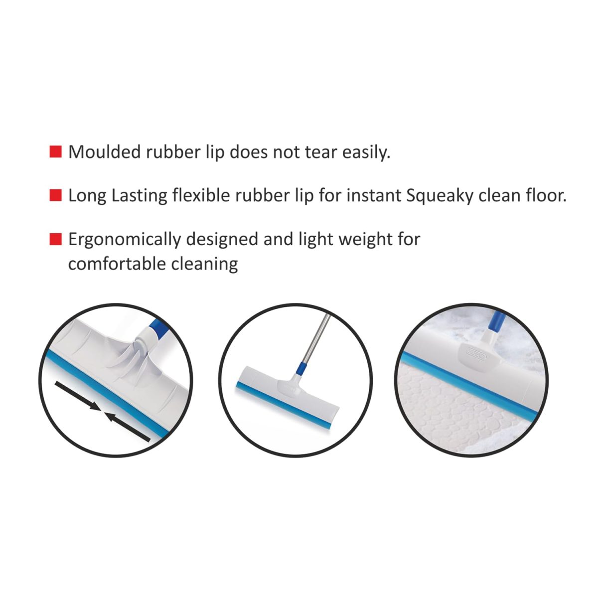 Cello Kleeno Standee Floor Wiper| Flexible Rubber Lip | Brush Body Plastic & Steel Rod | Lightweight | Cleaning Tool | Cleaning Home, Kitchen, Bathroom | Blue and White - Image 5