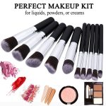 Fiber Bristle Makeup Brushes Set Tool Pro Foundation Eyeliner Eyeshadow (Black) with Sponge Puff -2 pcs- Black, 10 Pieces