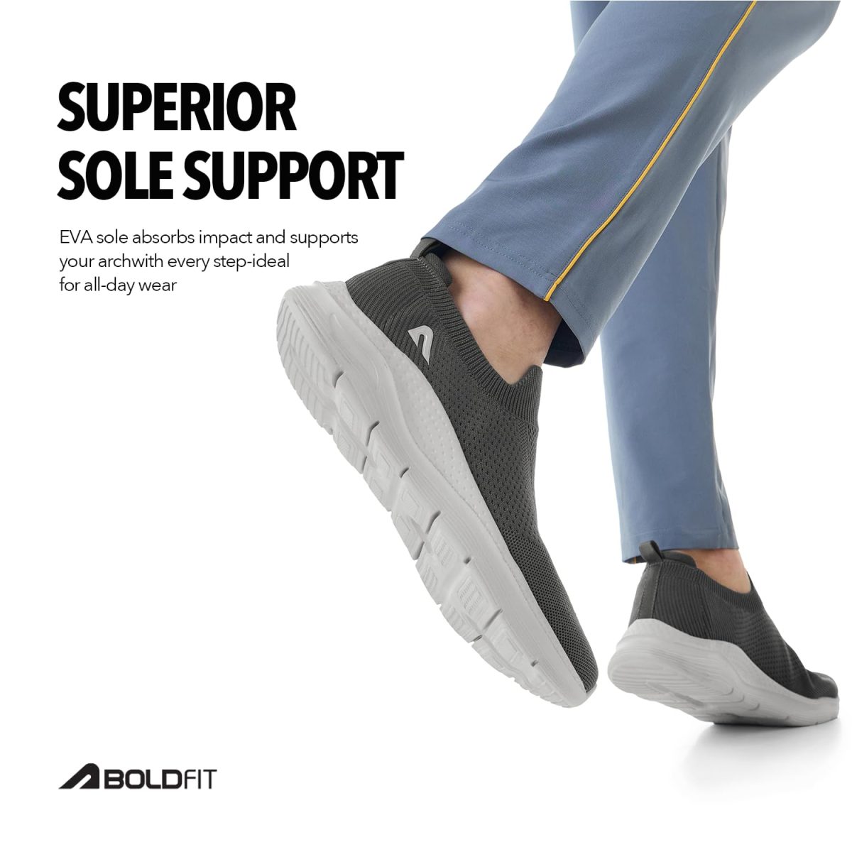 Boldfit Casual Shoes for Men Breathable Knit Slip-On Sneakers with Memory Foam Insole & EVA Sole Lightweight Walking Shoes with Sock-Like Fit & Padded Heel for All-Day Comfort - Image 5