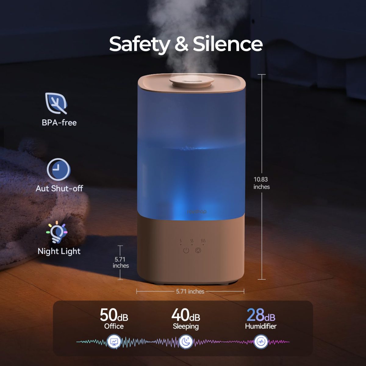 raydrop Humidifiers for Home, 2.5L Cool Mist Humidifiers for Large Room & Bedroom, Top Fill Air Humidifier for Baby Nursery & Plants, Essential Oil Diffuser with Color Lights, Auto Shut-Off - Image 6