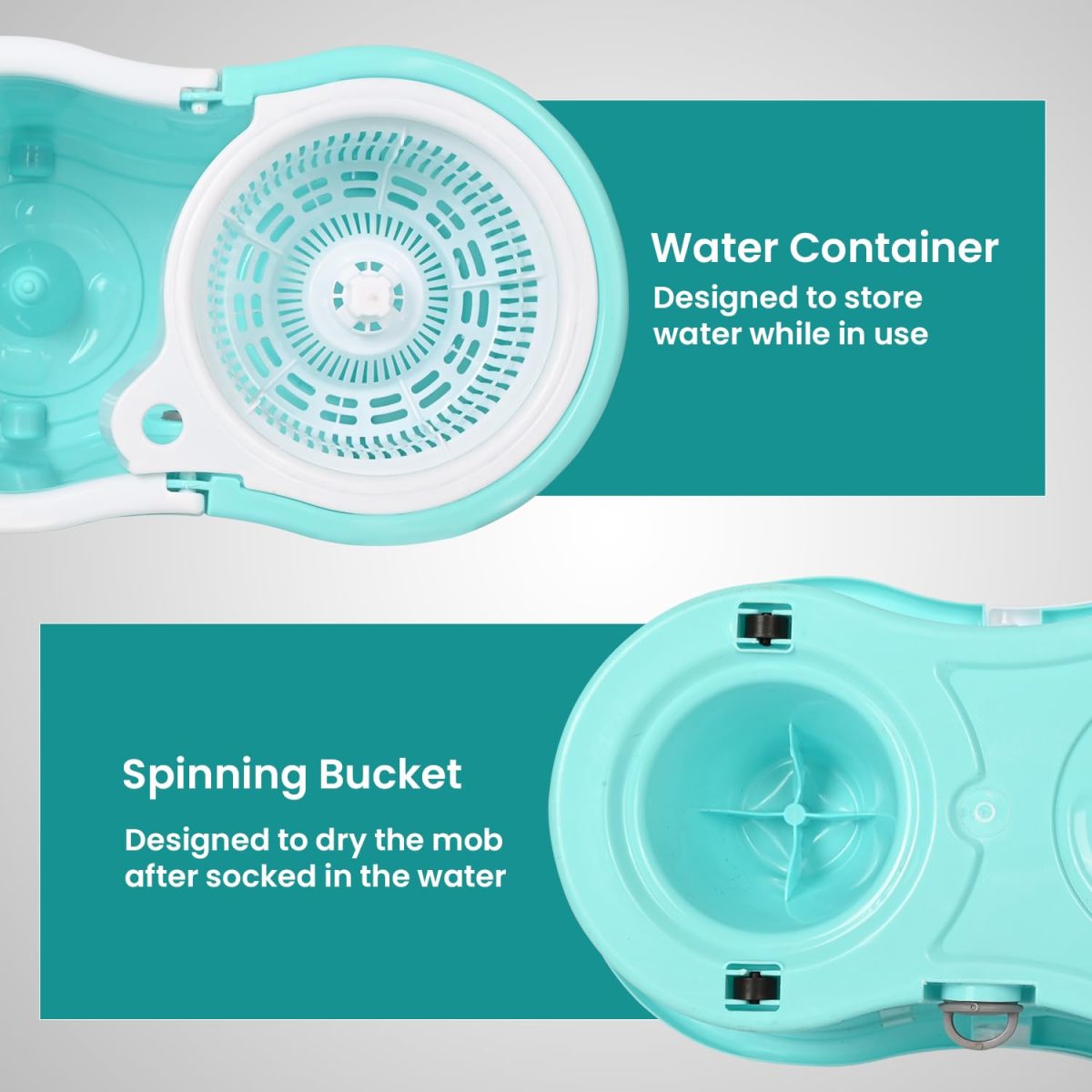 Zureni Bucket Quick Spin Mop with 2 Microfiber Wet Dry Mophead Floor Cleaning pocha Extendable Handle Removable Wringer 360° Floor Cleaner Mopping Set (Random Colour) - Image 5