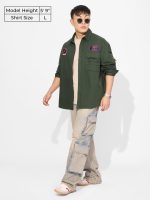 The Souled Store Official Top Gun: Flight Crew Men and Boys Long Sleeves Collared Neck Button Front Green Patch Embroidery Regular Fit Cotton Shirts - Image 2