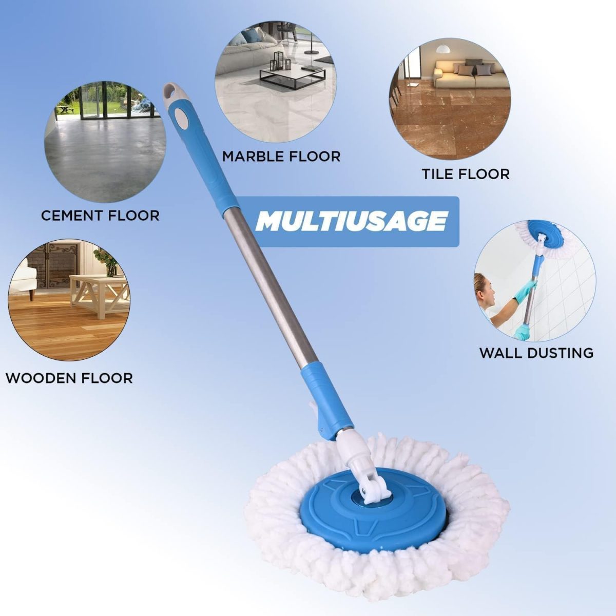 Spin Mop Stick for Floor Cleaning Without Bucket with Removable Microfiber Refill & 42 Inch Extendable Handle Rod.Replace Old Pocha with Easy Mopping Cleaner for Home, Kitchen,(Multicolor) - Image 9