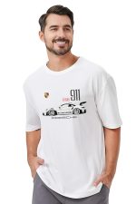 GT3 RS 911 Racing Car Graphic Oversize T-Shirt, White Cotton, Double-Sided Print - Image 3