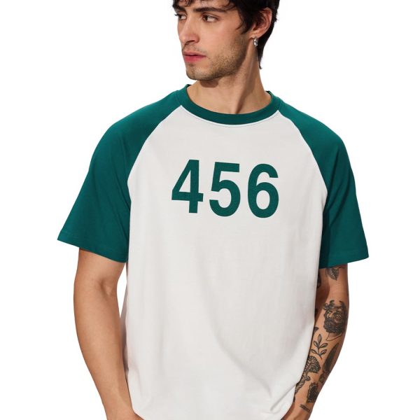 The Souled Store Squid Game: 456 Men and Boys Short Sleeves Round Neck White and Green Graphic Printed Regular Fit Cotton T-Shirts
