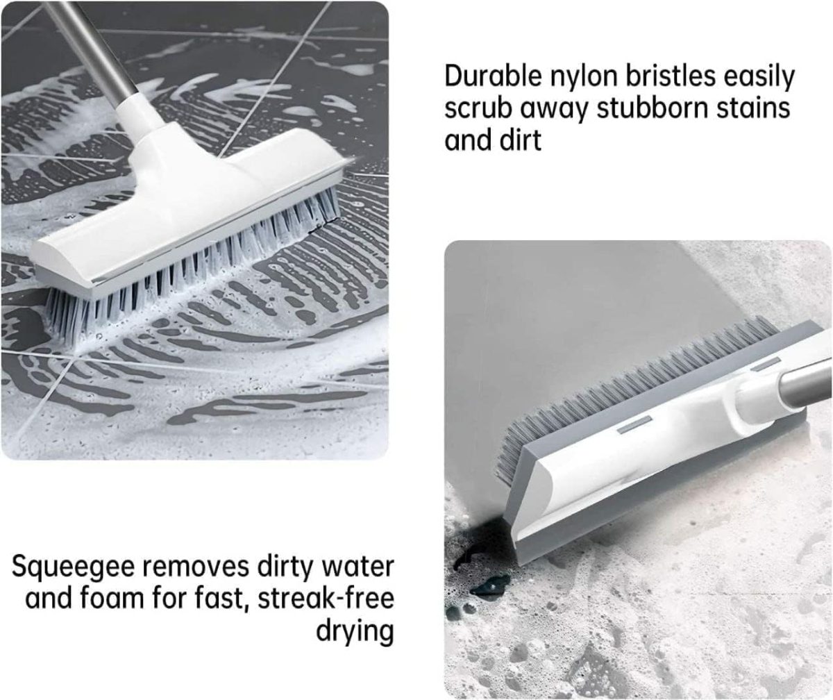 Multifunctional Bathroom Cleaning Brush with Wiper 2 in 1Tiles Cleaning Brush Floor Scrub Bathroom Brush with Long Handle 120° Rotate Bathroom (2in1Bathroom Cleaning Brush, White) - Image 2