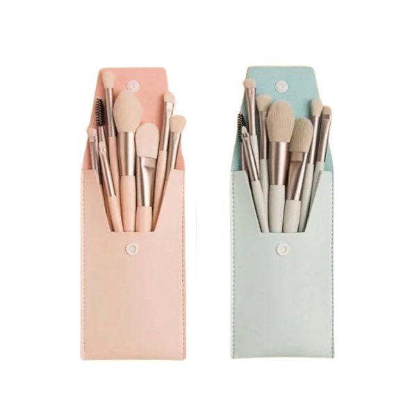 Perr Cherry Brushes with Pouch, 8PCS Professional Makeup Brush Set, Travel Size Cosmetic Brushes Kit for Face Foundation Blush Eye Shadow, Wooden Handle Soft Bristles (Multicolor) Pack Of 2