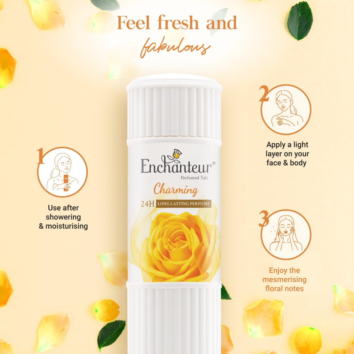 Enchanteur Charming Perfumed Talc Powder for Women, 250g with Roses, Muguets & Cedarwood Extracts, Pack of 1, 250 gms - Image 5