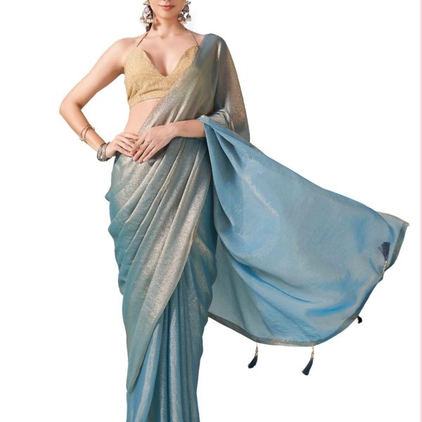 Womanista Women's Plain Poly Chiffon Jimmychoo Two Tone Saree with Un-Stitched Blouse
