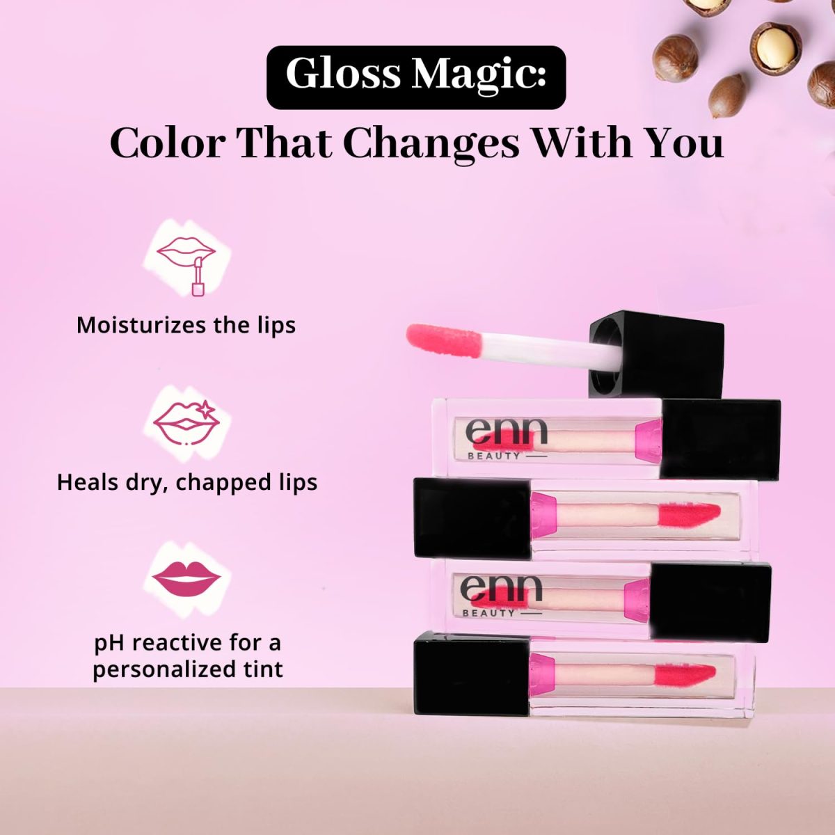 ENN Beauty pH Lip Gloss, Non Sticky Color Changing Lip Oil with Squalene, Macadamia Nut & Vitamin E for Soft & Plump Lips - 1.5ml - Image 4
