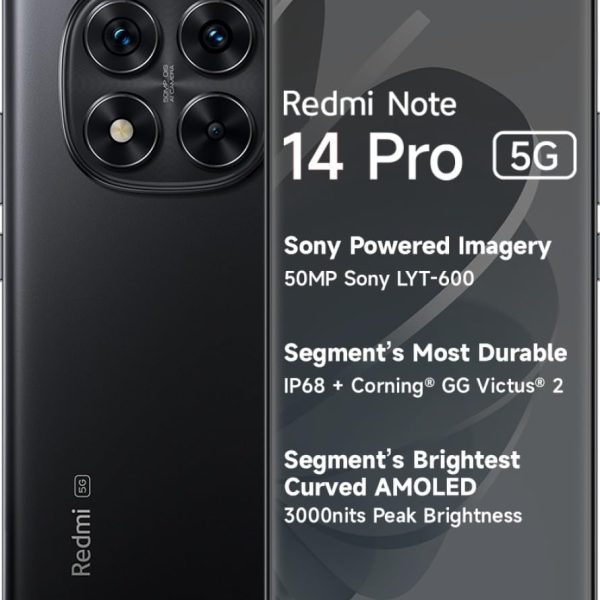 Redmi Note 14 Pro 5G (Titan Black, 8GB RAM+ 128GB Storage) | Mediatek Dimensity 7300 Ultra Processor | AMOLED Display | Dual Nano-SIM | 5500mAh Battery