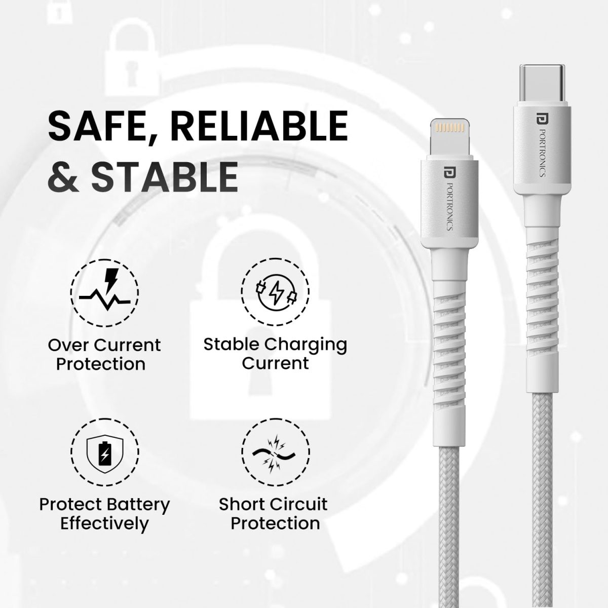 Portronics Konnect X Type C to 8-Pin 27W Fast Charging Cable, Premium TPE Material, Support to all Lightning Devices 1M Length(White) - Image 2