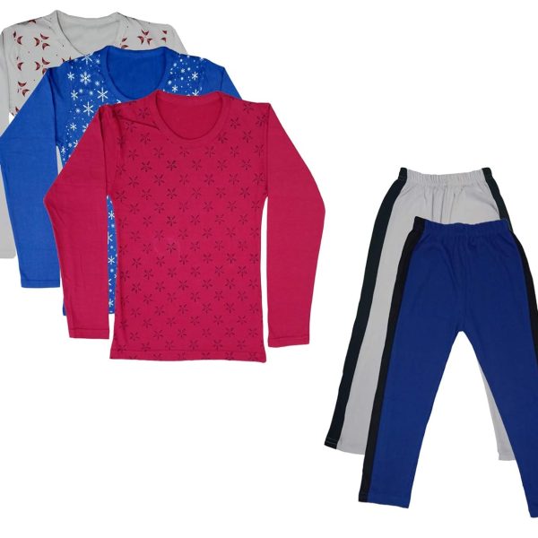 IndiWeaves Girls Cotton Full Sleeve Printed T-Shirts and Cotton Capri 3/4 Pants(White,Blue,White,Blue,Magenta,17-18Years) Pack of 5