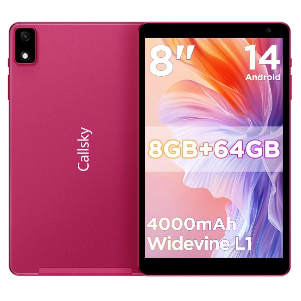 Android Tablet 8 Inch, 12(4+8)GB RAM, 64GB ROM(2TB Expandable), Octa-Core, Wi-Fi 6 & Bluetooth 5.4, Dual Speakers, Metal Body, 2-Year Protection, 6 FT Charging Cable, Reinforced Type-C Port, Pink
