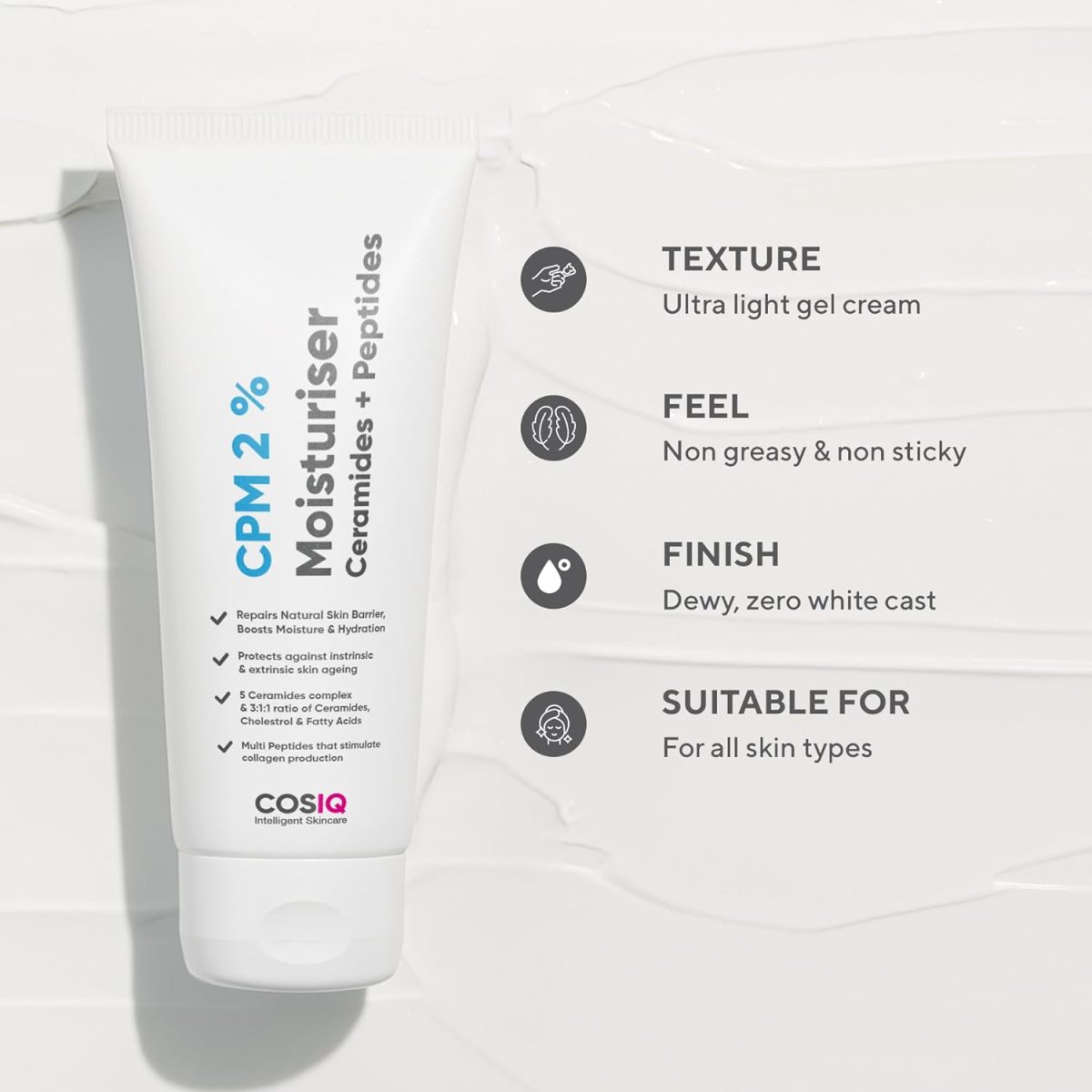 Cos-IQ CPM 2% Ceramides Moisturizer with Peptides for Intense Moisturizing and Skin Strengthening | Barrier Repair Cream | For Oily, Dry, Normal & Sensitive Skin | 100ml - Image 8