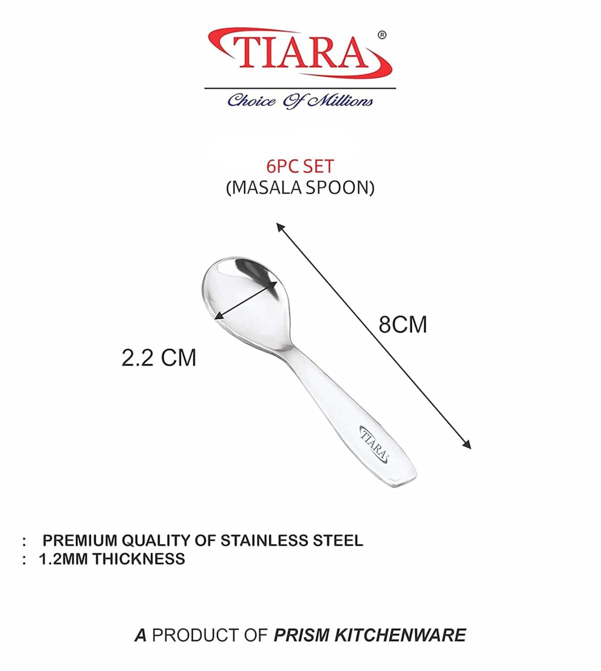 TIARA 6Pc Masala Spoon Heavy Guage Stainless Steel Small Spoon Mini Spoon for Masala Containers Spoon Set for Home/Kitchen Length 8cm (6Pc) - Image 2