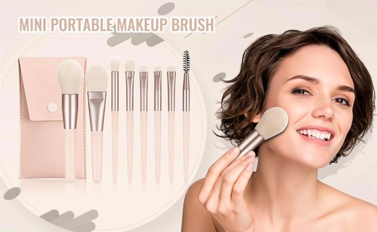 Perr Cherry Brushes with Pouch, 8PCS Professional Makeup Brush Set, Travel Size Cosmetic Brushes Kit for Face Foundation Blush Eye Shadow, Wooden Handle Soft Bristles (Multicolor) Pack Of 2 - Image 2