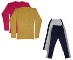 IndiWeaves Girls Cotton Full Sleeve Printed T-Shirts and Cotton Capri 3/4 Pants (White,Navy Blue,Magenta,Yellow,14-15 Years) Pack of 4