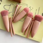 Cavernshop Professional 5 in 1 Small Mini Makeup Brush Kit with Mirror for Face Eye Shadows Eyeshadow Powder Blush Cosmetic Case Set Cleanser for Women Foundation Travel Brushes for Girl Female - Image 6