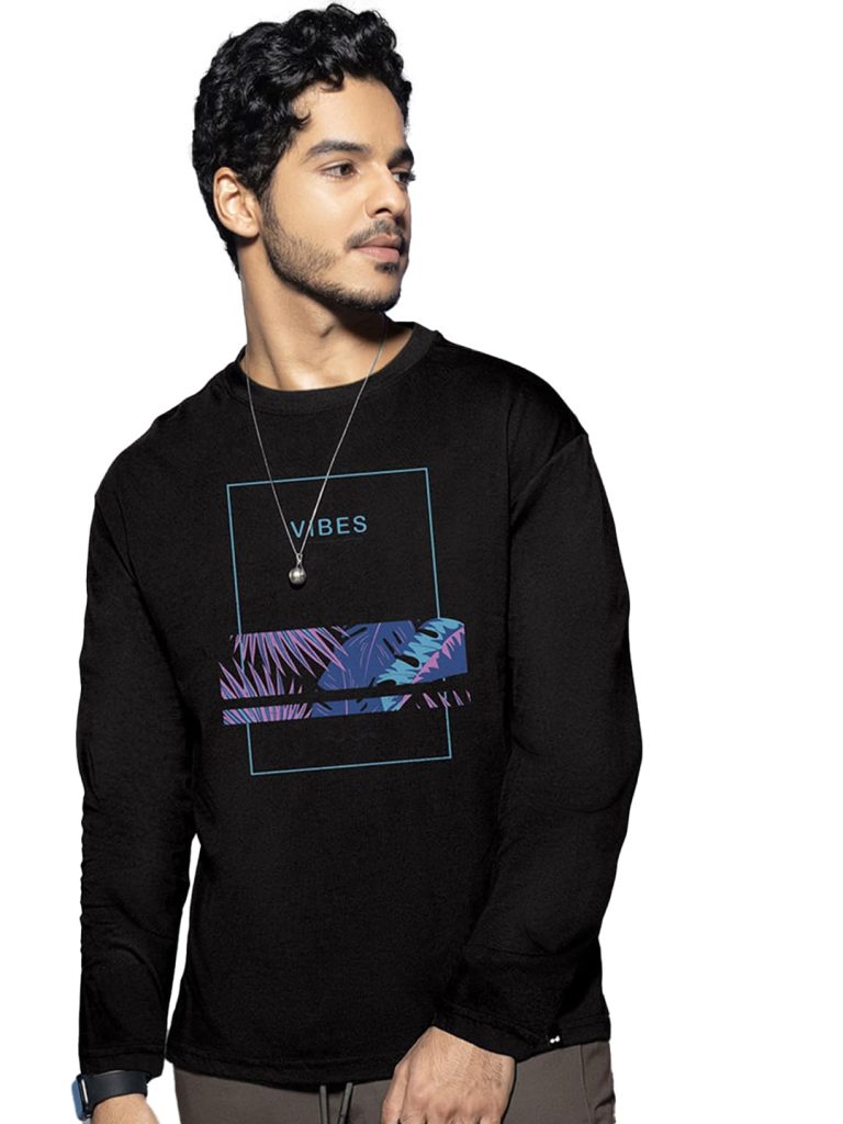 Bewakoof Men's Printed Regular Fit Full Sleeve Round Neck Cotton T-Shirt