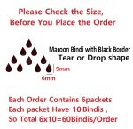 Tear Drop Tilak Bindis Maroon Velvet Kumkum Bindi For Women (tear drops bindis for women) - Image 2