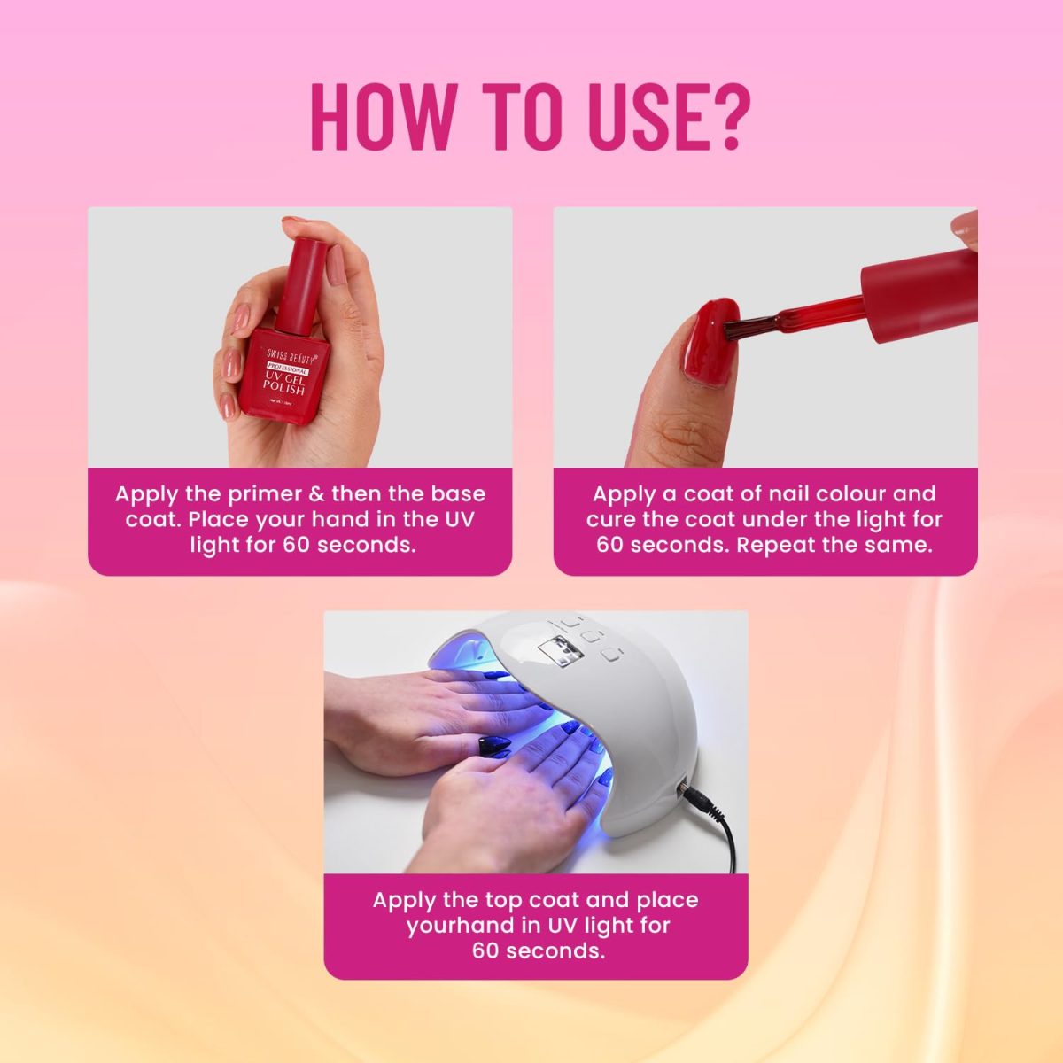 Swiss Beauty Professional UV Gel Nail Polish, Lasts Upto 21 Days, Super Glossy Finish, Non-Chipping, Non-Smudging, Quick Drying Nail Polish, Primer, 15 ml - Image 6