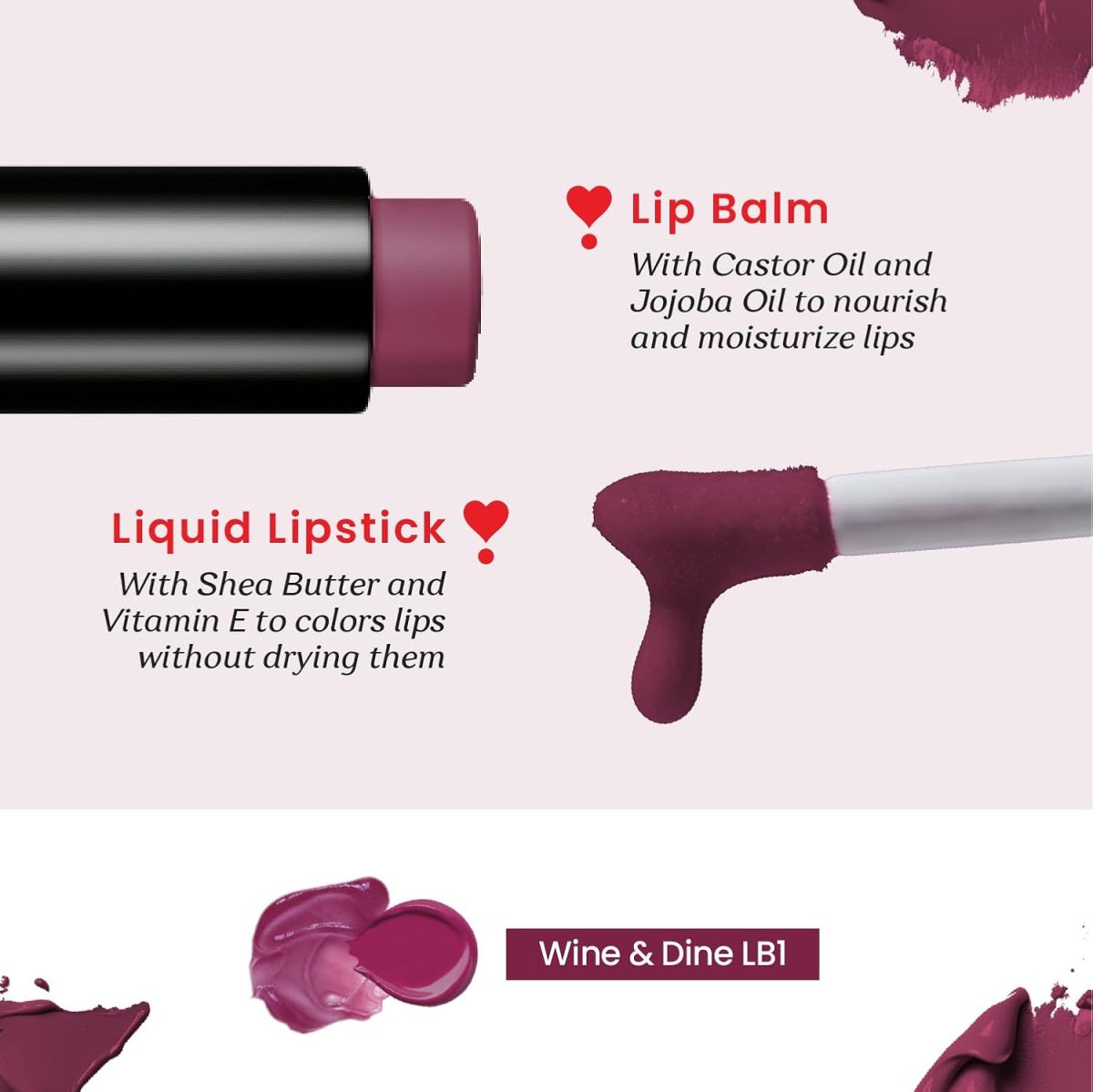 Color Cupid 2 in 1 Tinted Lip Balm + Liquid Lipstick | Intense color pay off & moisturization | Infused with Hyaluronic Acid & Jojoba Oil | Friends with Benefits | Wine & Dine - Image 3