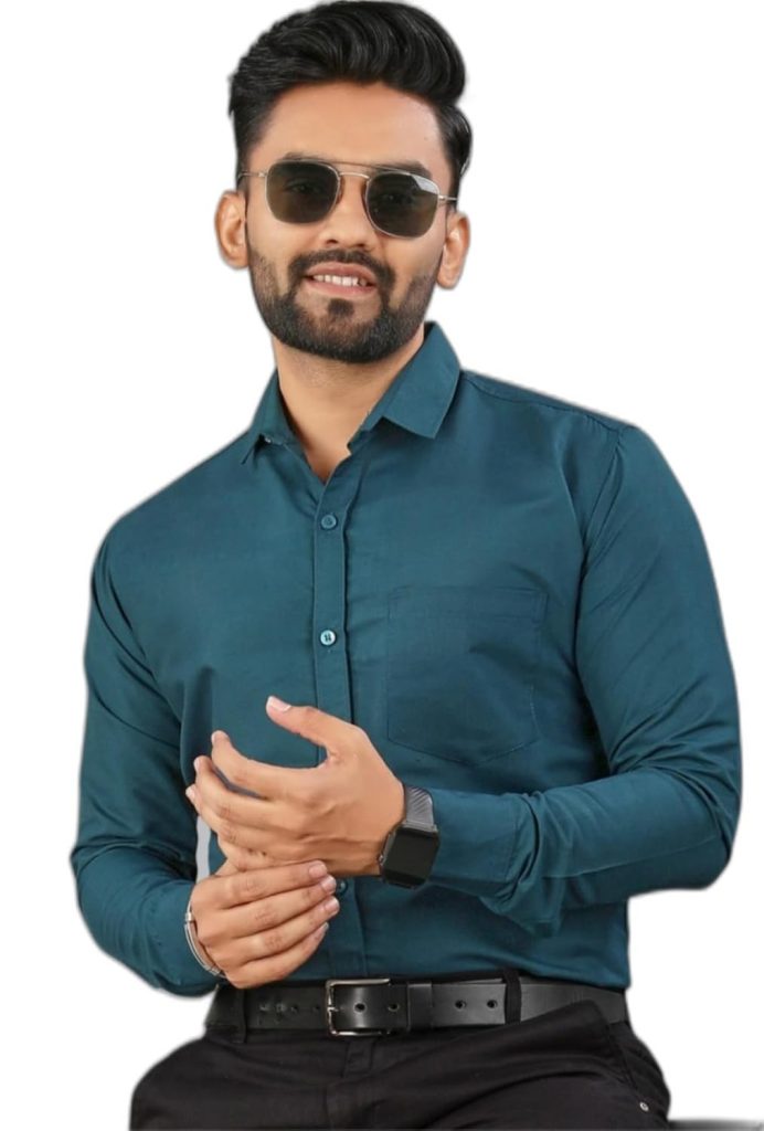 Men Solid Formal Blue Shirt (PK19SH1457TEAL-LPT)