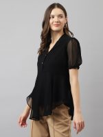 KERI PERRY Women's Georgette Solid Flared Western Regular Fit Top|Winter Top|Western Top| Top for Women|Latest Women Top|Trendy Women Top|New Launched - Image 2