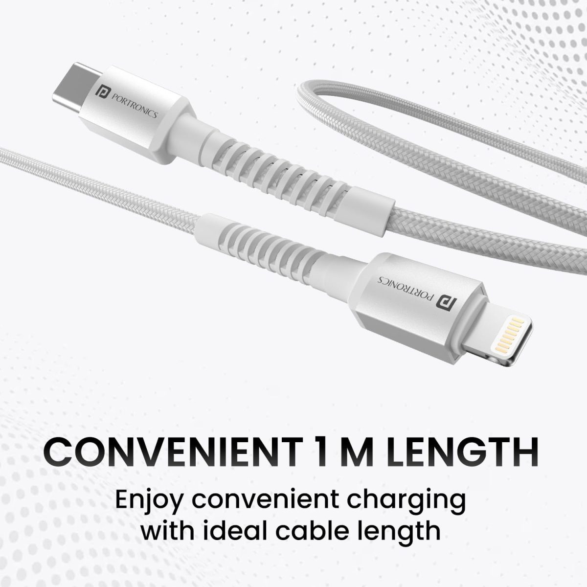 Portronics Konnect X Type C to 8-Pin 27W Fast Charging Cable, Premium TPE Material, Support to all Lightning Devices 1M Length(White) - Image 6