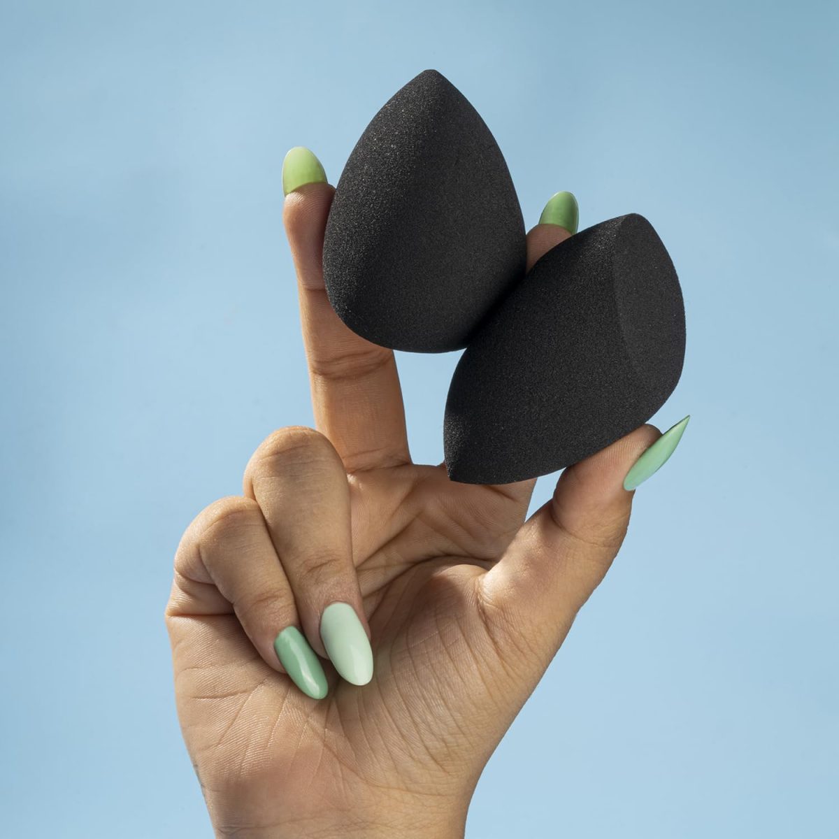 PAC 3D Sponge Set (2 Pc) | Beauty Blender, Makeup Sponge (Small) | Soft Water Drop & Olive Cut Sponge for Foundation, Creams & Powders | For Normal Skin Types - Soft, Reusable & Washable (Black) - Image 3