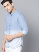 Dennis Lingo Men's Cotton Full Sleeves Cotton Denim Solid Casual Shirt with Mandarin Collar (Light Blue, XL) - Image 4
