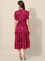 flowervelly Dress for Women Printed Midi Dress with V-Neck, Puffed Sleeves - Image 3
