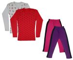 IndiWeaves Girls Cotton Full Sleeve Printed T-Shirts and Cotton Capri 3/4 Pants (Magenta,Purple,White,Red,14-15 Years) Pack of 4