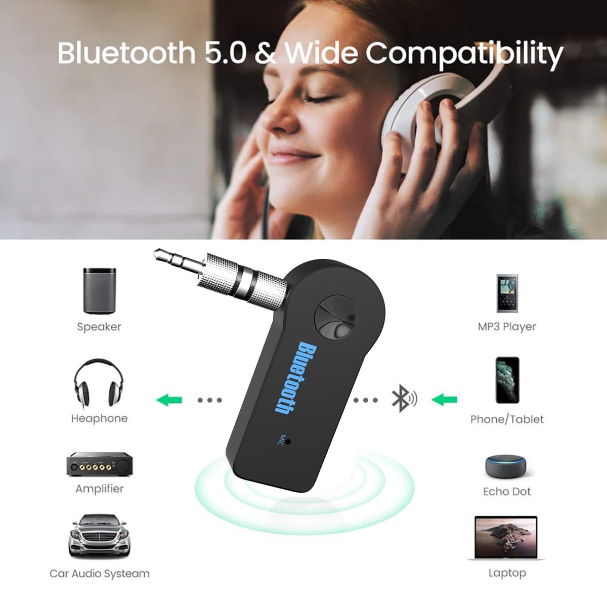 Sounce Bluetooth Receiver/Hands-Free Car Kit, Portable 3.5mm Bluetooth Aux Adapter Wireless Music Streaming for Home, Car Audio System, Headphone, Speaker (Bluetooth 4.2, A2DP, 40 FT Range) - Image 7